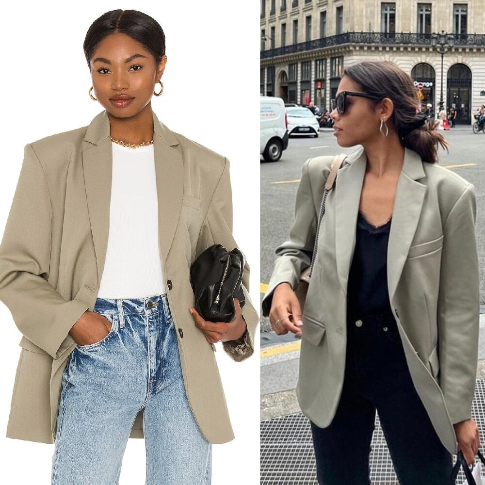 Anine Bing Khaki Taupe Quinn Oversized Blazer Jacket